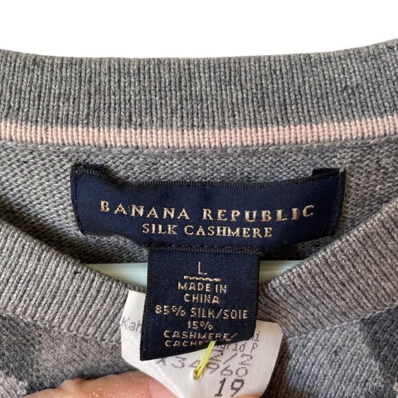 Banana Republic Men L Argyle Silk Cashmere Sweater Academia Preppy Old Money - Picture 3 of 9